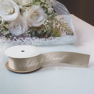 Ruban En Satin Taupe Neutrals Élégant Mariage de calligraphie de