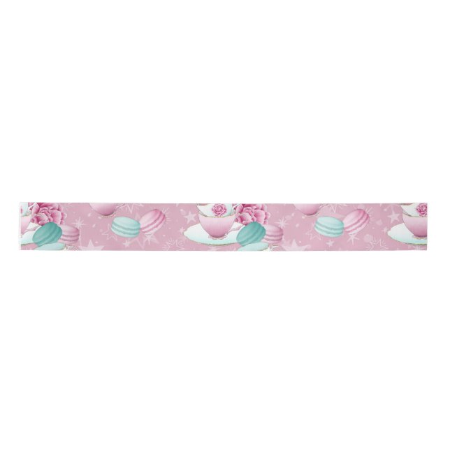 RUBAN EN SATIN TEA TIME ROSE/TURQUOISE (Devant)