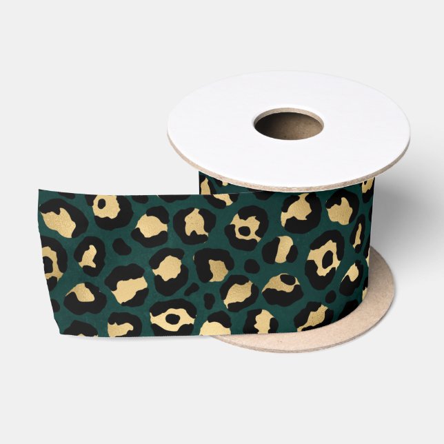 Ruban En Satin Teal et Gold Série Léopard Design 1  (Bobine)