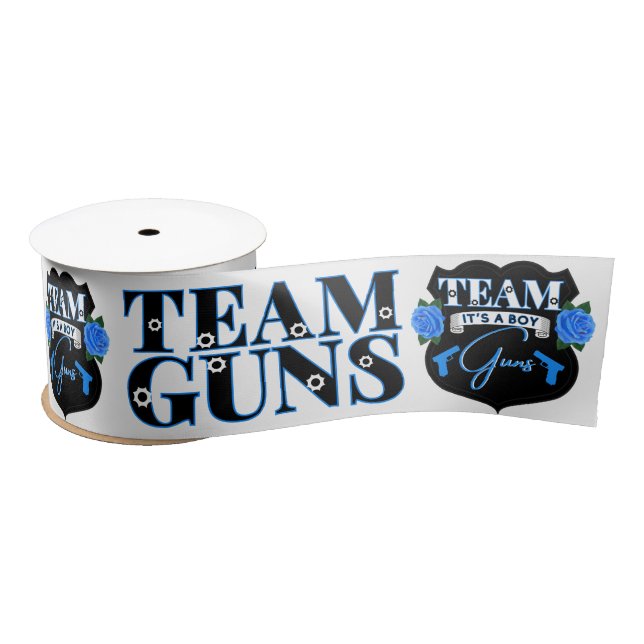Ruban En Satin Team Guns Team Boy Guns et Baby shower Rose (Bobine)