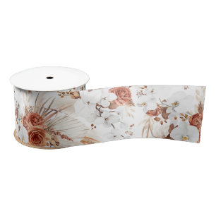 Ruban En Satin Terre cuite et fleurs blanches Botanique Boho Chic