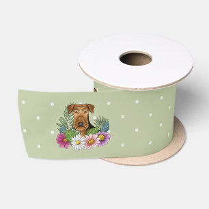 Ruban En Satin Térrier Airedale avec des fleurs colorées Vert