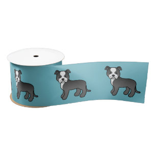 Ruban En Satin Terrier Bull Staffordshire noir et blanc
