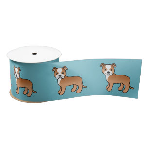 Ruban En Satin Terrier Staffordshire Bull Terrier Rouge Et Blanc
