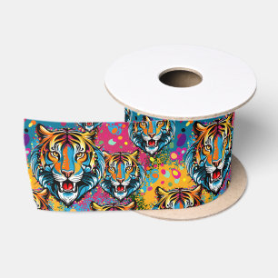 Ruban En Satin Tête de tigre couleurs arc-en-ciel peinture taches