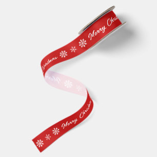 Ruban En Satin Texte de Joyeux Noël rouge et blanc avec flocons d