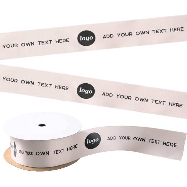 Ruban En Satin Texte de logo simple rose poudré (Logo and custom text business promotional packaging satin ribbon)