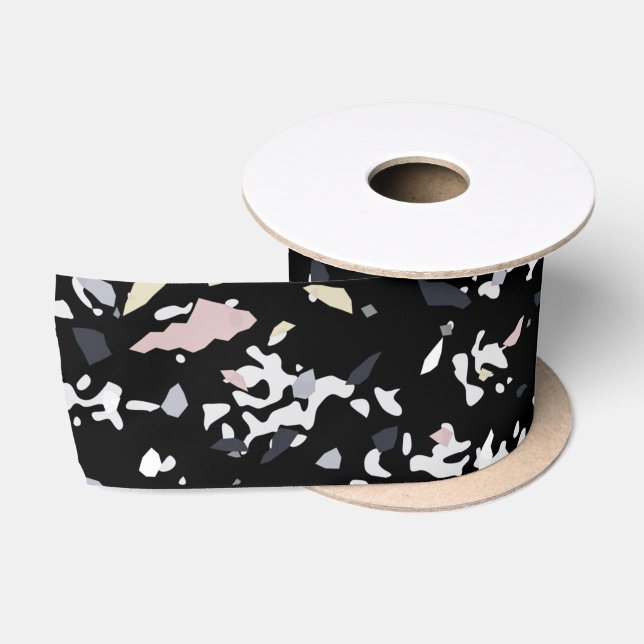 Ruban En Satin Texture Marbre Noir   (Bobine)