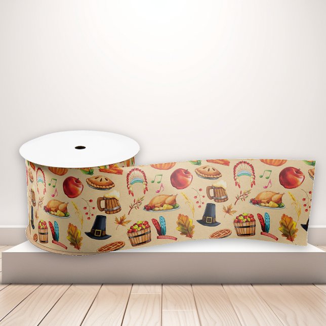 Ruban En Satin Thanksgiving Automne Turquie Vacances (Créateur téléchargé)