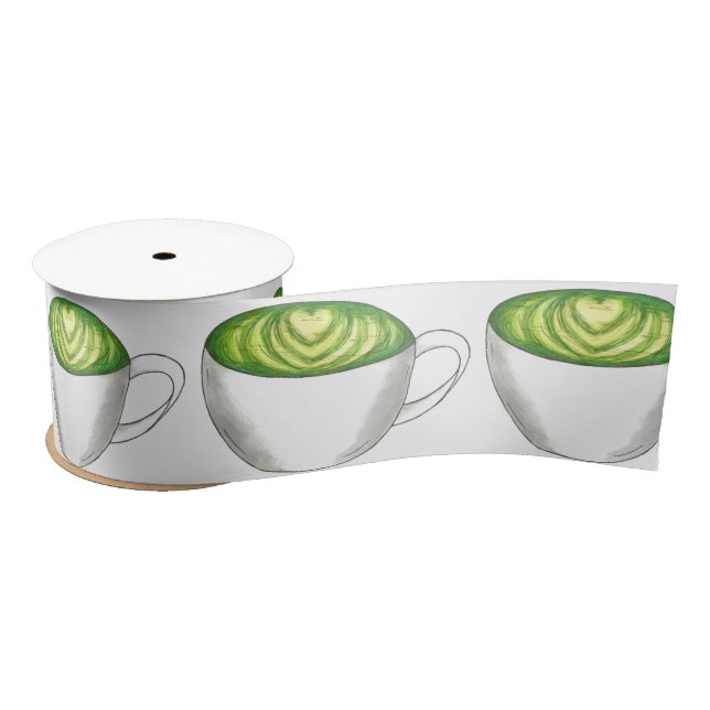 Ruban En Satin Thé japonais Matcha Green Latte Teacup Foin (Bobine)
