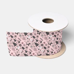 Ruban En Satin Thème de Noël rose et noir
