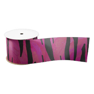 Ruban En Satin Tiger noir et rose chaud