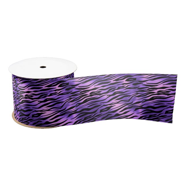 Ruban En Satin Tigre Violet Grandes Fourrure Motif Exotique (Bobine)