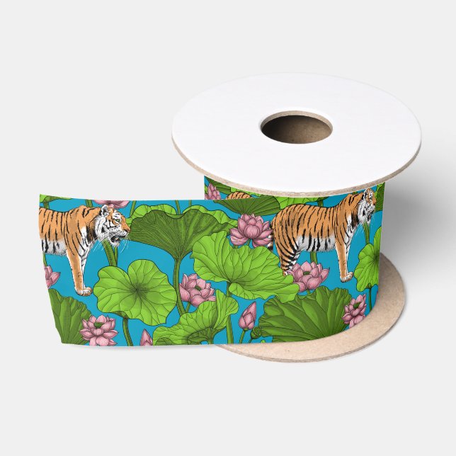 Ruban En Satin Tigres dans l'étang rose lotus (Bobine)