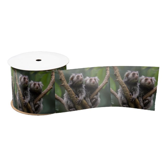Ruban En Satin Tiny Marmoset Titans Parmi les Branches, (Bobine)