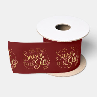 Ruban En Satin "Tis Season" Red Gold Script Holiday Festive