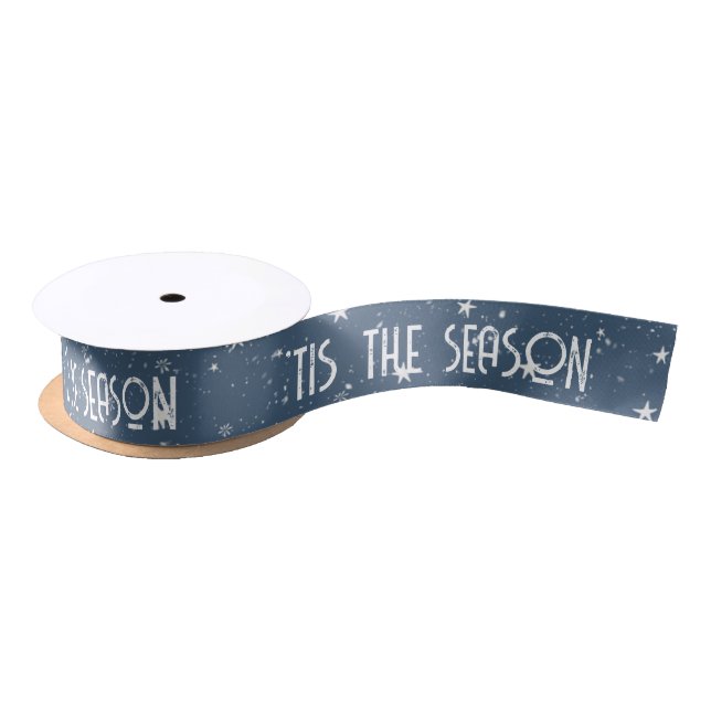Ruban En Satin 'TIS THE SEASON Text With Stars (Bobine)