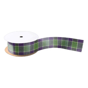 Ruban En Satin Tissu de laine vert et mauve