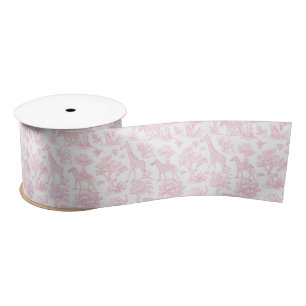 Ruban En Satin Toile de Jouy animaux de safari rose élégant