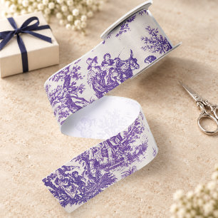 Ruban En Satin Toile de Jouy florale violette vintage