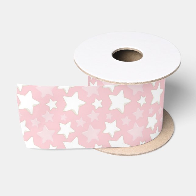 RUBAN EN SATIN TONS D'ÉTOILES ROSES ET BLANCS (Bobine)