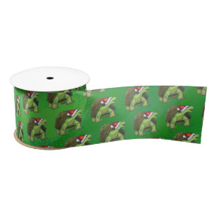 Ruban En Satin Tortue dans le casquette de Père Noël sur le ver