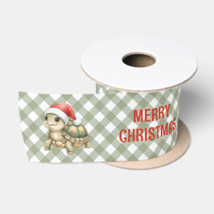 Ruban En Satin Tortue de Noël à l'aquarelle Chapeau de Père Noël