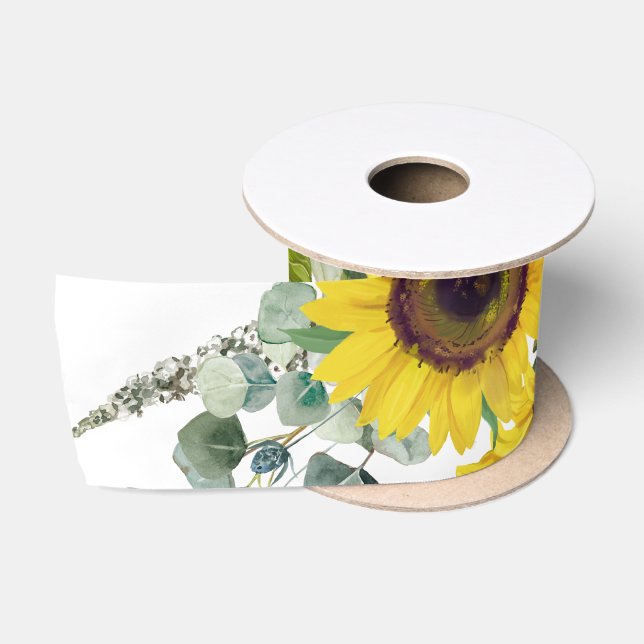 Ruban En Satin Tournesol d'or Eucalpytus Vert (Bobine)