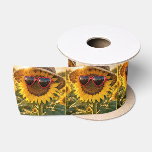 Ruban En Satin Tournesol portant des lunettes de soleil et un cha