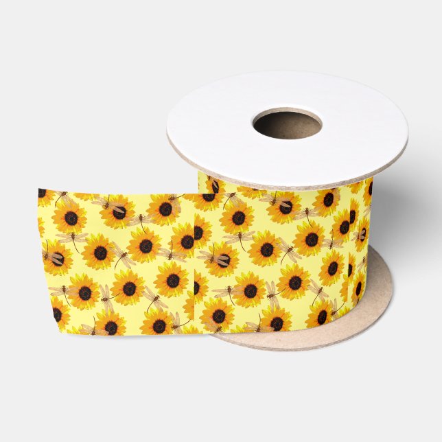 Ruban En Satin Tournesols Et libellules, (Bobine)
