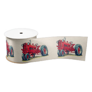 Ruban En Satin Tracteur agricole Rouge Rétro avec des Yeux
