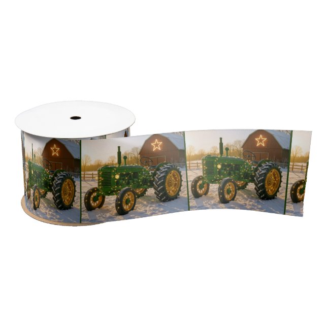 Ruban En Satin Tracteur vert de Noël avec lumières clignotantes (Bobine)