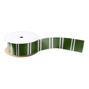 Ruban En Satin Traditional Dark Green and White Striped Patter