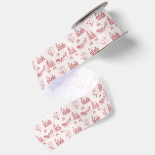 Ruban En Satin Traîneau à cheval Toile de Noël crème rouge vintag