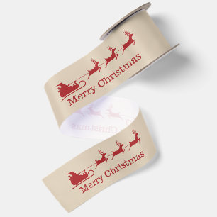 Ruban En Satin Traîneau du Père Noël rouge et beige & Texte Joyeu