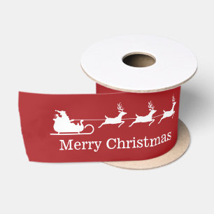 Ruban En Satin Traîneau du Père Noël rouge et blanc & Texte Joyeu