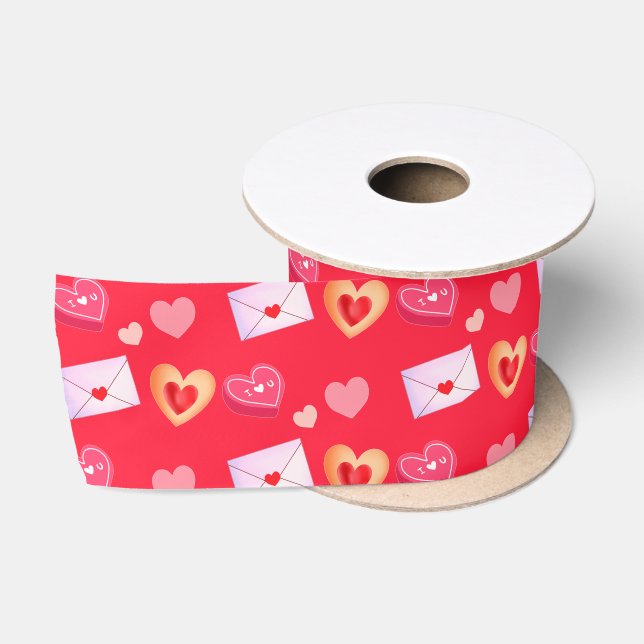 Ruban En Satin Traitements de la Saint-Valentin rose et rouge & L (Bobine)