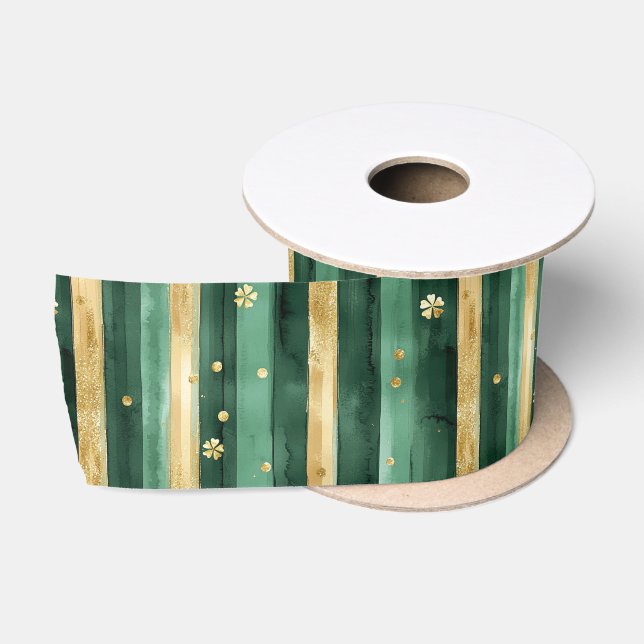 Ruban En Satin Trèfle Vert Or Saint-Patrick (Bobine)