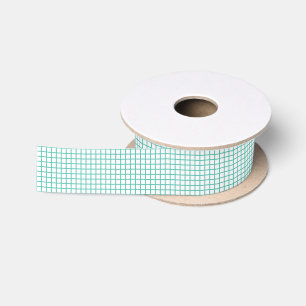 Ruban En Satin Treillis Bleu Vert - Blanc