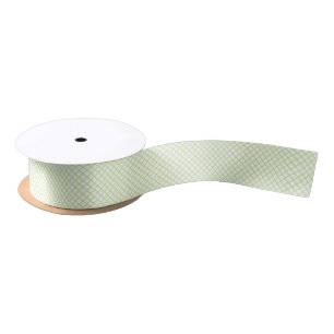 Ruban En Satin Trellis Diamant Vert de Printemps - Blanc