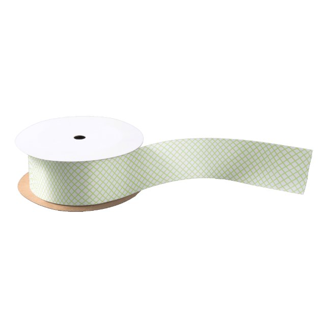 Ruban En Satin Trellis Diamant Vert de Printemps - Blanc (Bobine)
