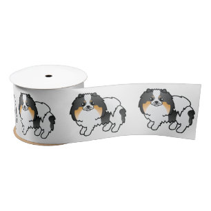 Ruban En Satin Tricolore blanc Poméranien mignon chien de dessin