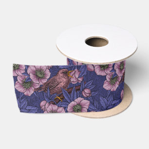 Ruban En Satin Troglodyte et hellébore, violette et rose