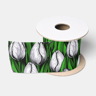Ruban En Satin Tulières blanches avec feuilles verts