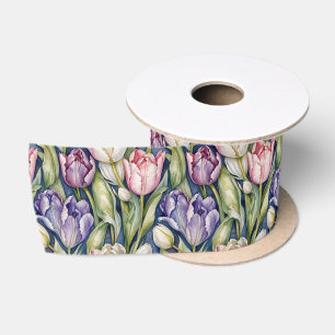 Ruban En Satin Tulipes Classiques Rose, Violet, Blanc