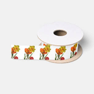 Ruban En Satin Tulipes rouges et fleurs de jonquilles jaunes
