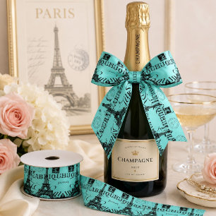 Ruban En Satin Turquoise Bleu Aqua Moderne Tour Eiffel de Paris