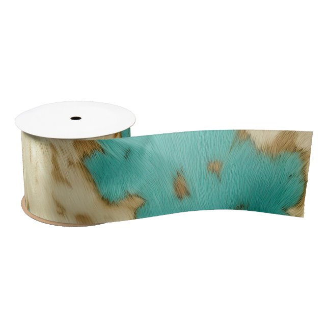 Ruban En Satin Turquoise Brown Cream Animal Cowhide Western (Bobine)