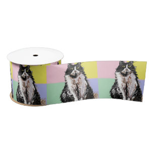 Ruban En Satin Tuxedo Cat Art Cute Pastel Satin Ribbon