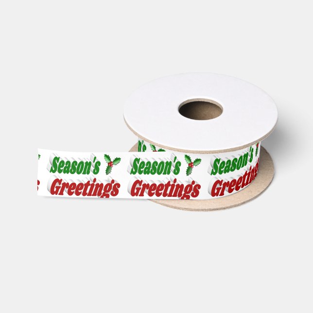 Ruban En Satin Typographie de Noël à Holly Joyeuses Fêtes (Bobine)